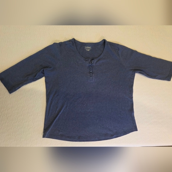 L.L. Bean Tops - L.L. Bean Women's Slate Blue Henley Three-Quarter Sleeve Top